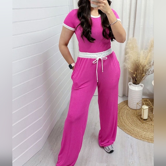 Pink Round Neck Top and Pants Set - Picture 4 of 8